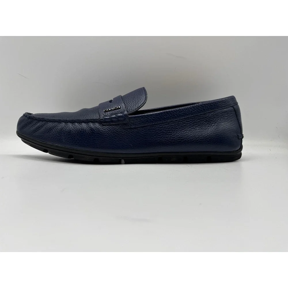 Coach C3098 Men's Navy Blue Pebbled Leather Penny Loafers Driving Shoes Size 12D